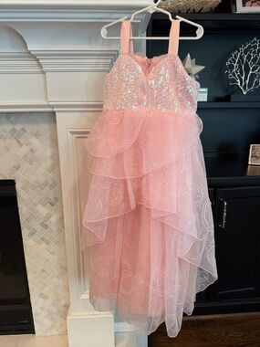 Girls' Pink Sequin Tiered Party Dress